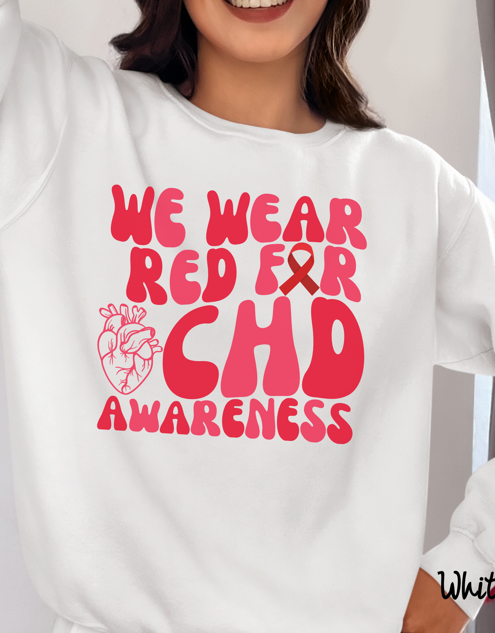 We Wear Red For Chd Awareness Sweatshirt, Heart Disease Awareness Sweater, Red Ribbon, Heart Warrior Sweater, Cardiology Sweater, Chd Warrior Sweater