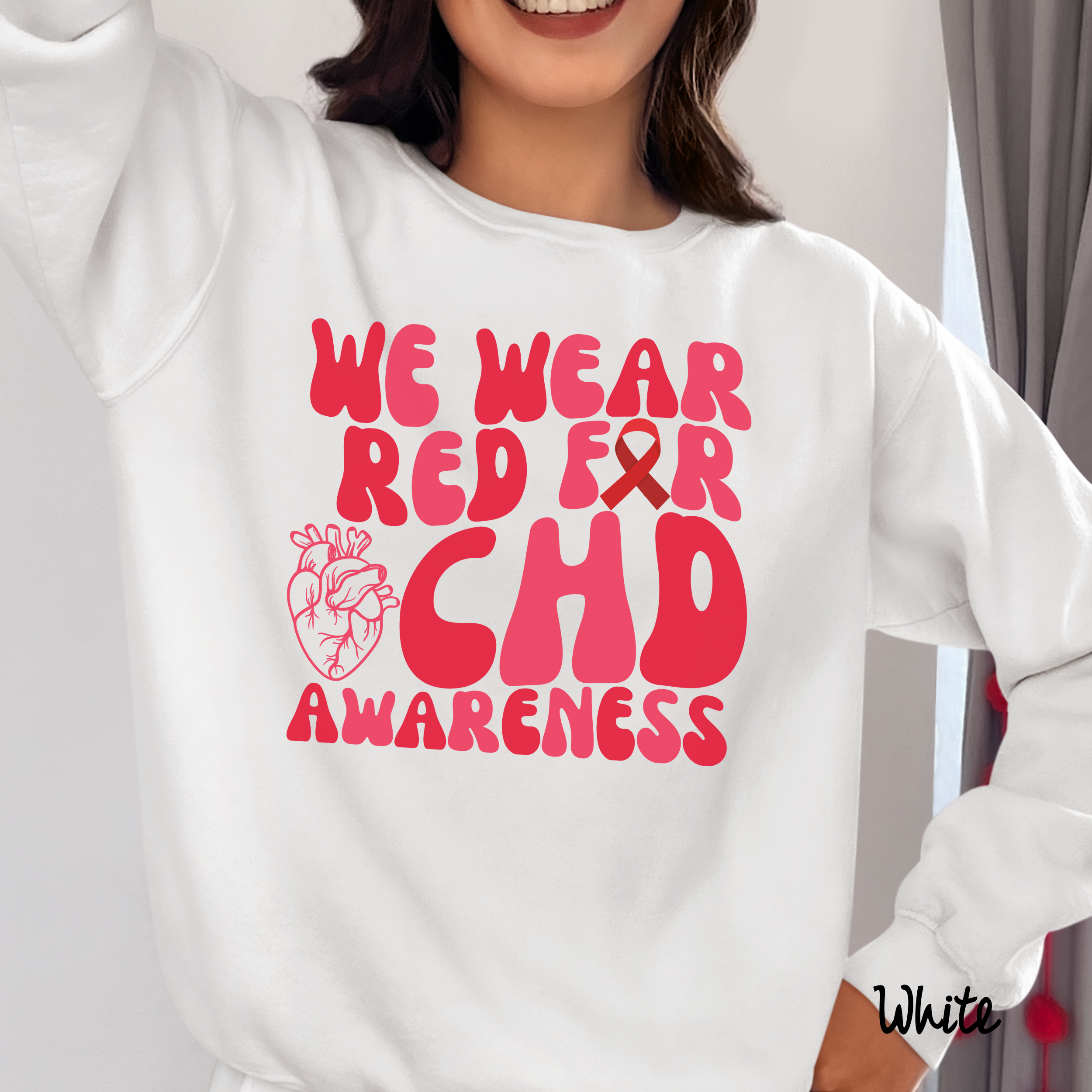 We Wear Red For Chd Awareness Sweatshirt, Heart Disease Awareness Sweater, Red Ribbon, Heart Warrior Sweater, Cardiology Sweater, Chd Warrior Sweater