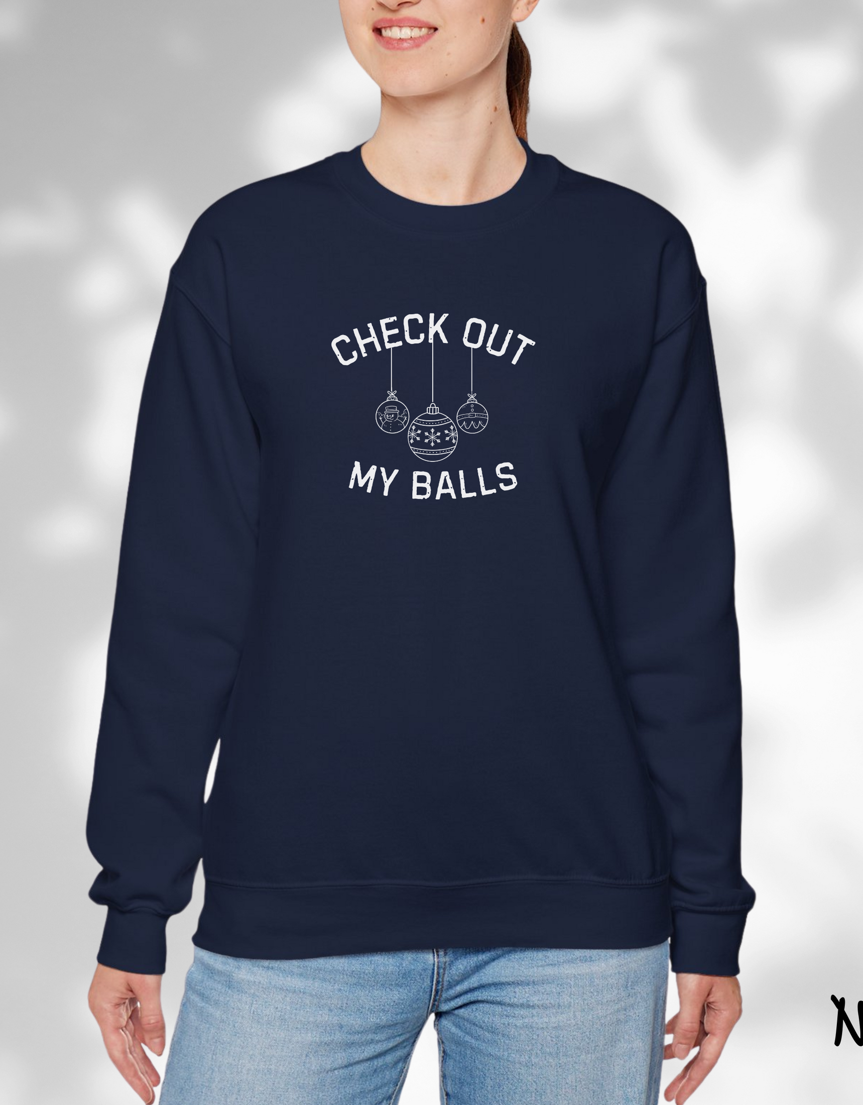 Check Out My Balls Christmas Sweatshirt, Funny Holiday Humor Tee, Vacation Shirt