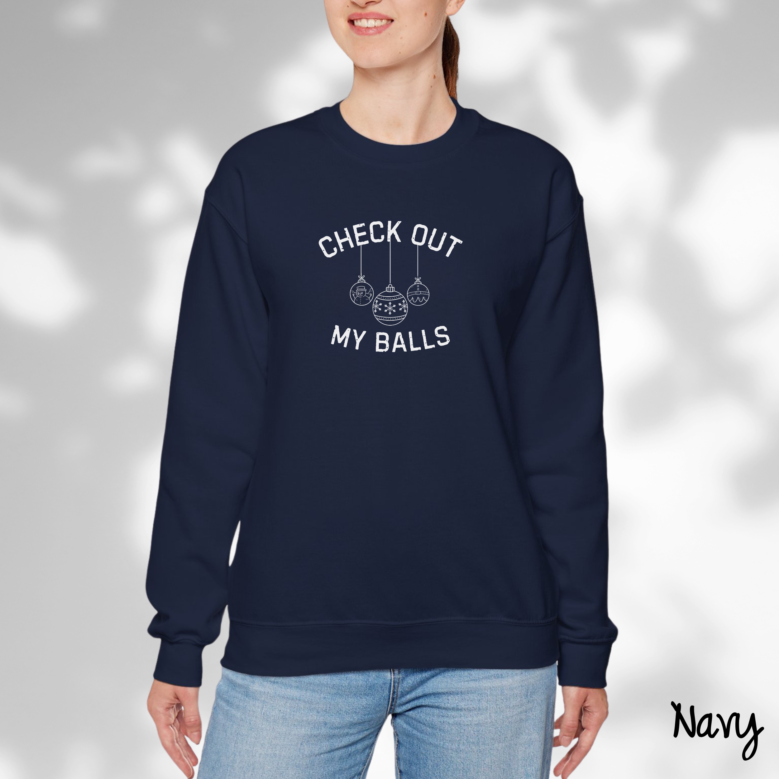 Check Out My Balls Christmas Sweatshirt, Funny Holiday Humor Tee, Vacation Shirt