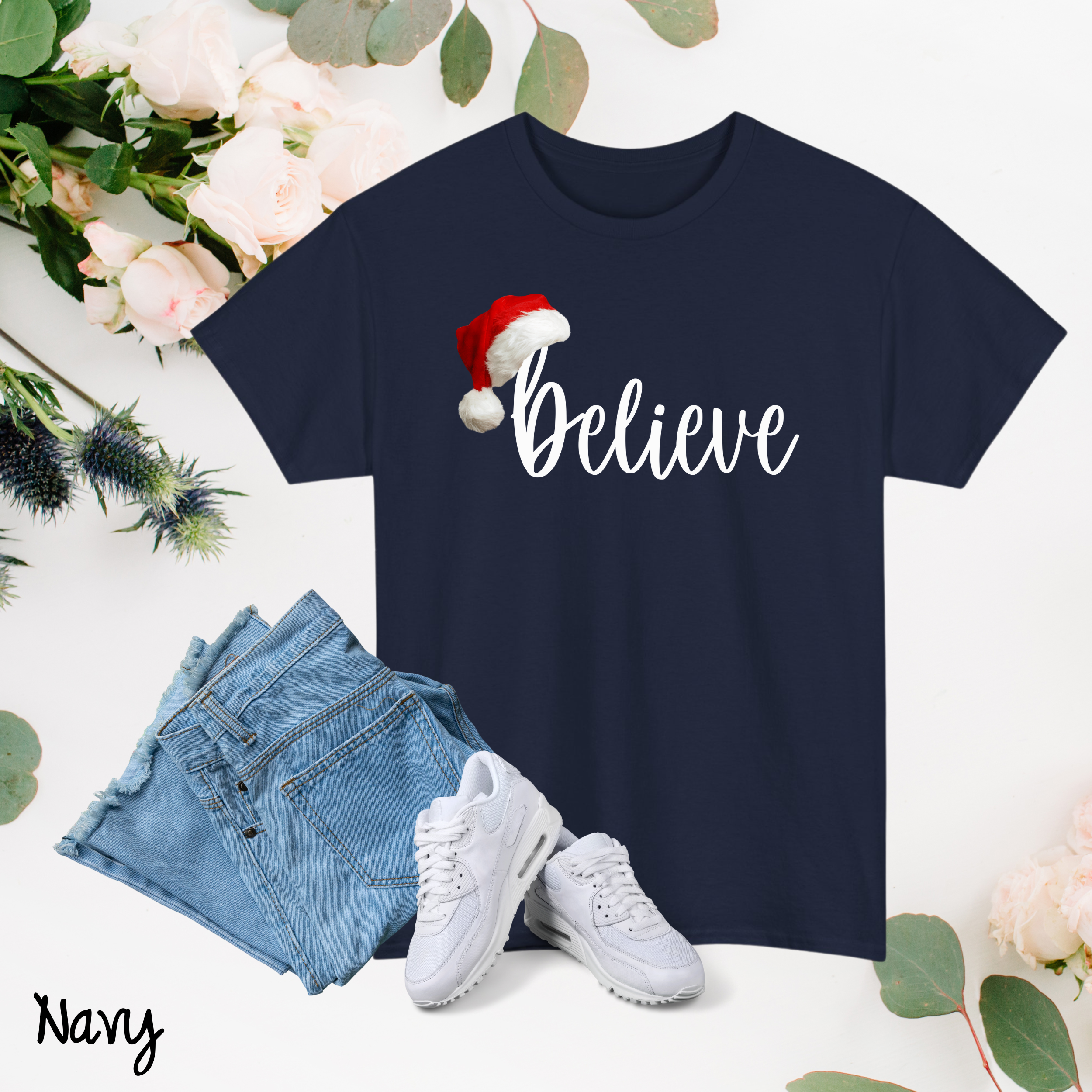 Christmas Believe t-Shirt Party t-Shirt Santa hat tee