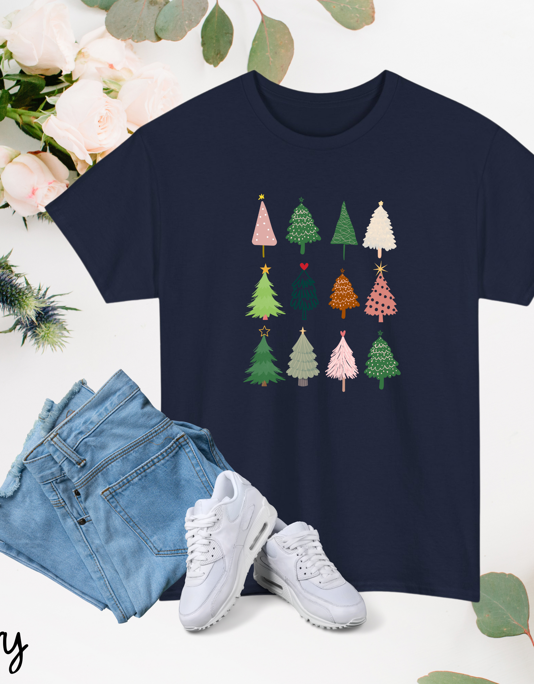 Merry Christmas Tree T-Shirt Women Family Holiday Tee