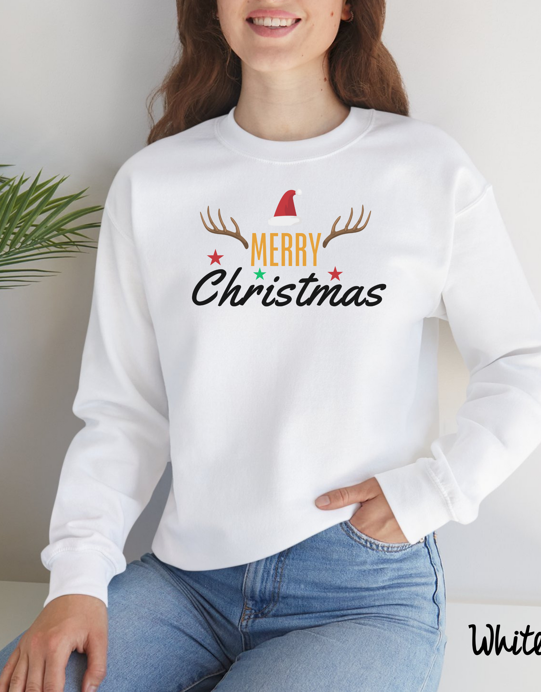 Merry Christmas Deer Sweatshirt, Xmas Holiday Hoodie, Womens Christmas Sweatshirt