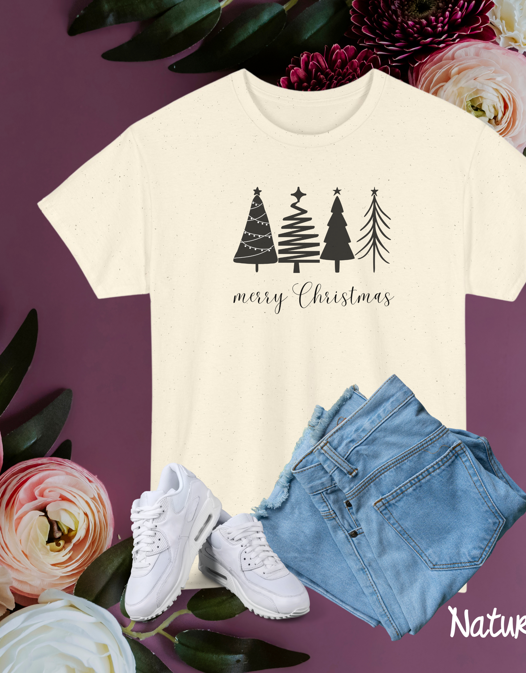 Merry Christmas Trees Shirt Festive Christmas Tee for Women