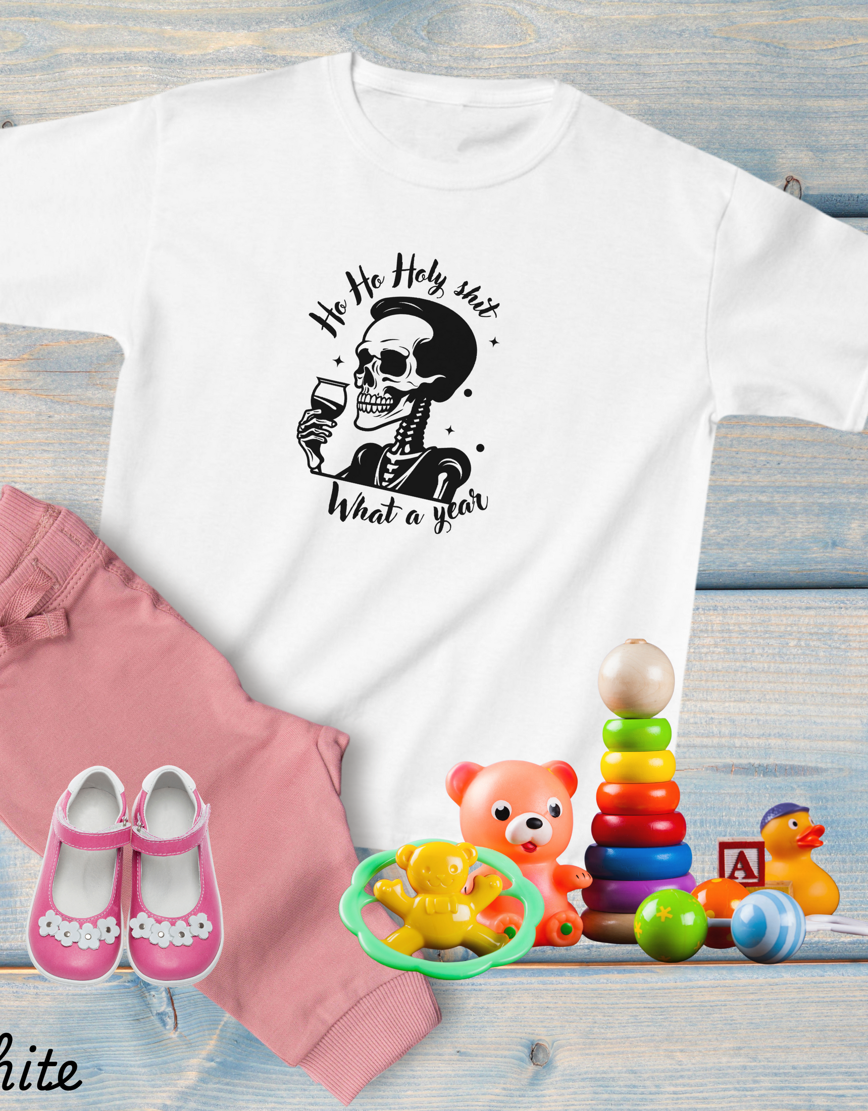 Ho Ho Holy Shit What A Year Shirts, Funny Skeleton T-shirts For Kids and Toddlers For New Year