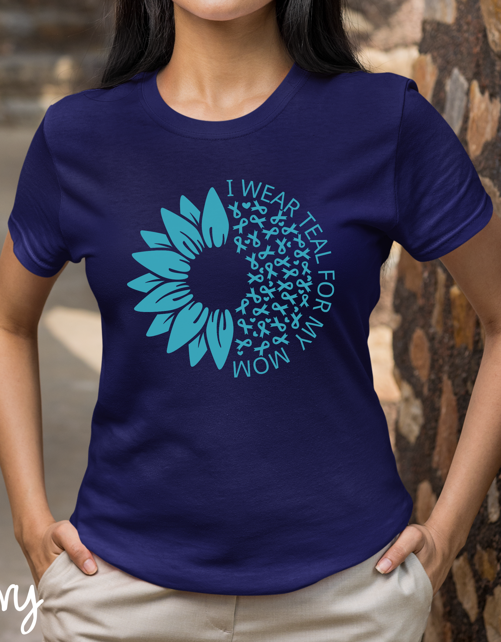 Ovarian Cancer Shirt, Teal Cancer Ribbon Gift, I Wear Teal For My Mom, Ovarian Cancer Awareness Shirt, Teal Cancer Ribbon