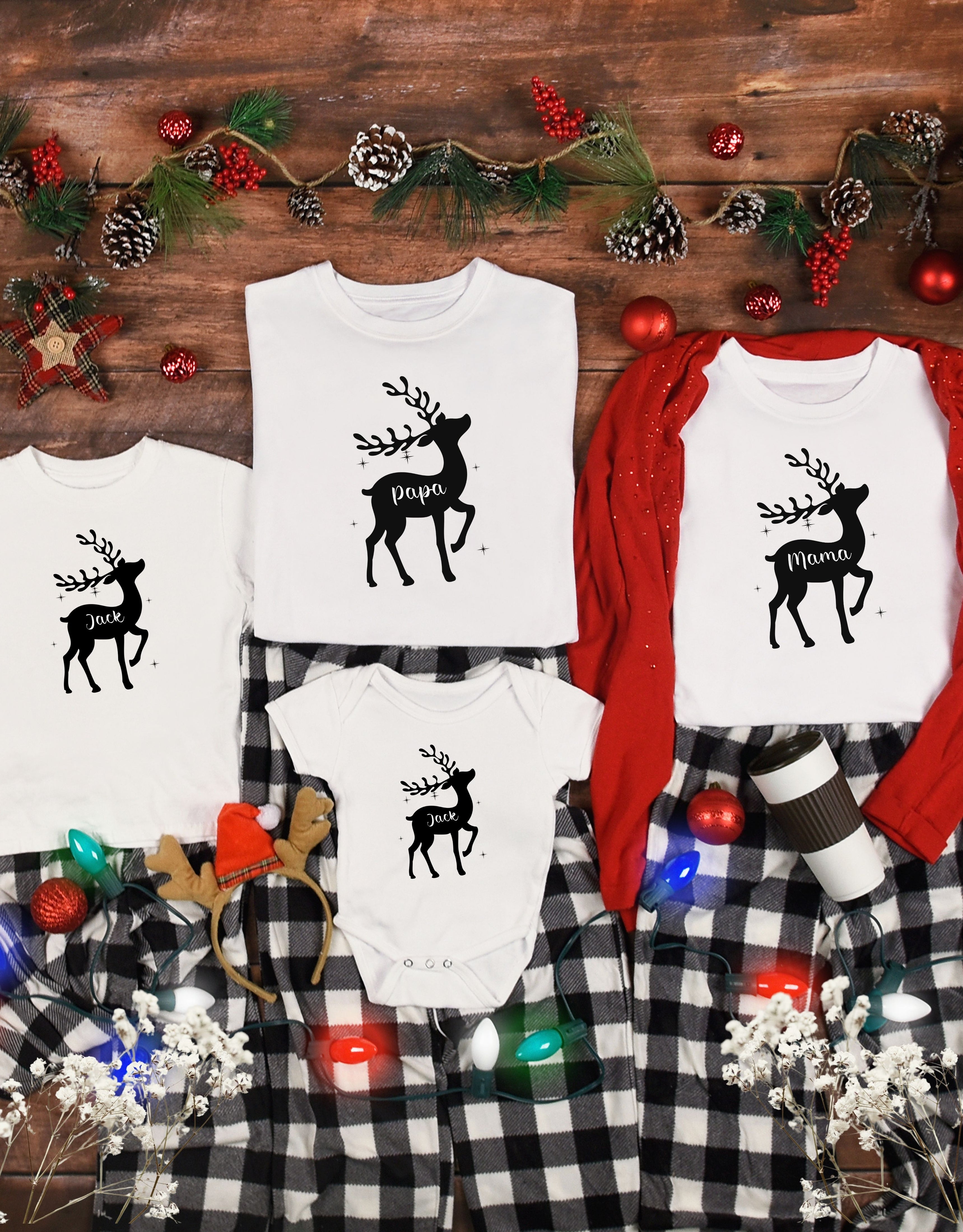 Personalized Family Christmas Reindeer Shirt, Deer Family  Tshirt, Custom Reindeer Crew Tee, Family Matching Christmas Outfits