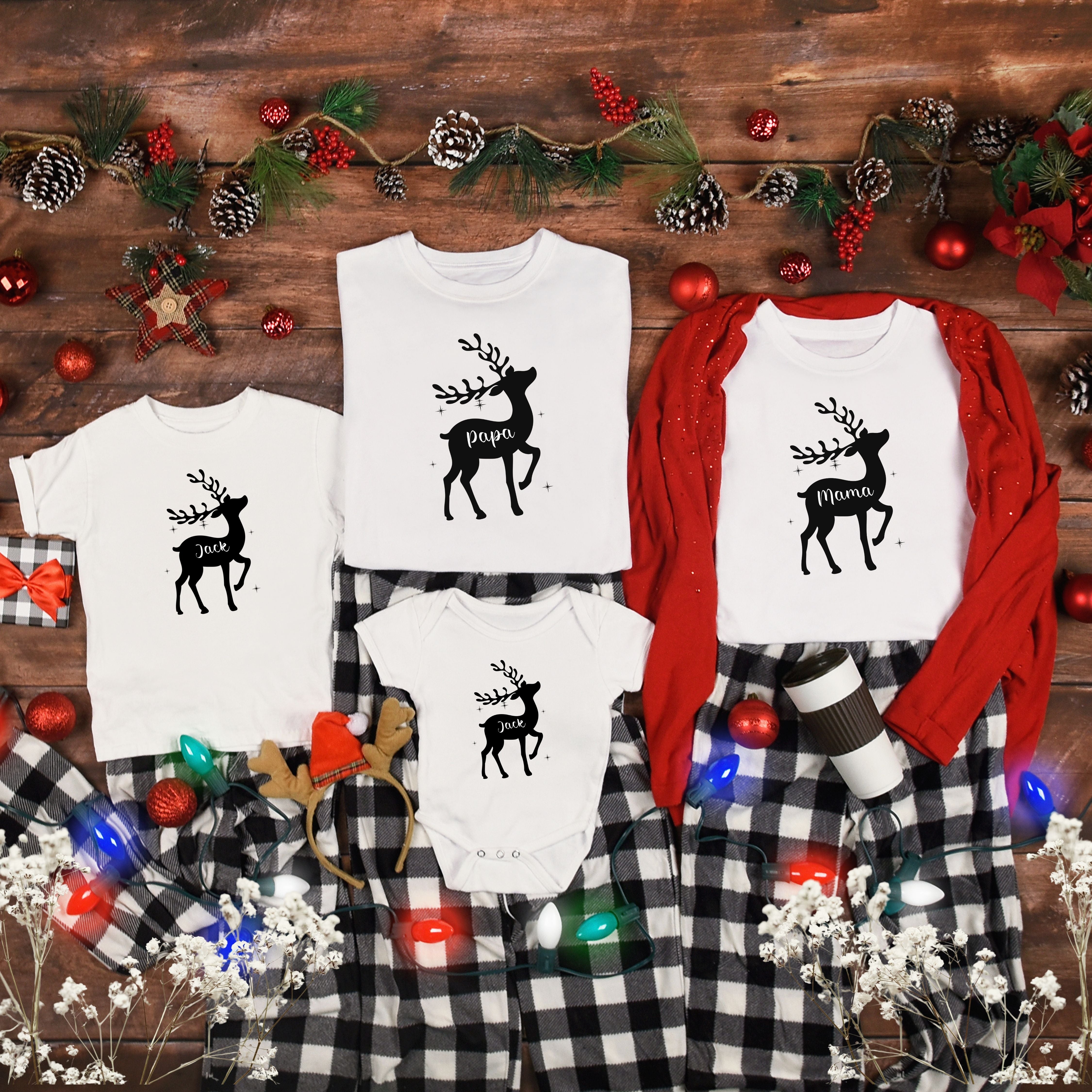 Personalized Family Christmas Reindeer Shirt, Deer Family  Tshirt, Custom Reindeer Crew Tee, Family Matching Christmas Outfits