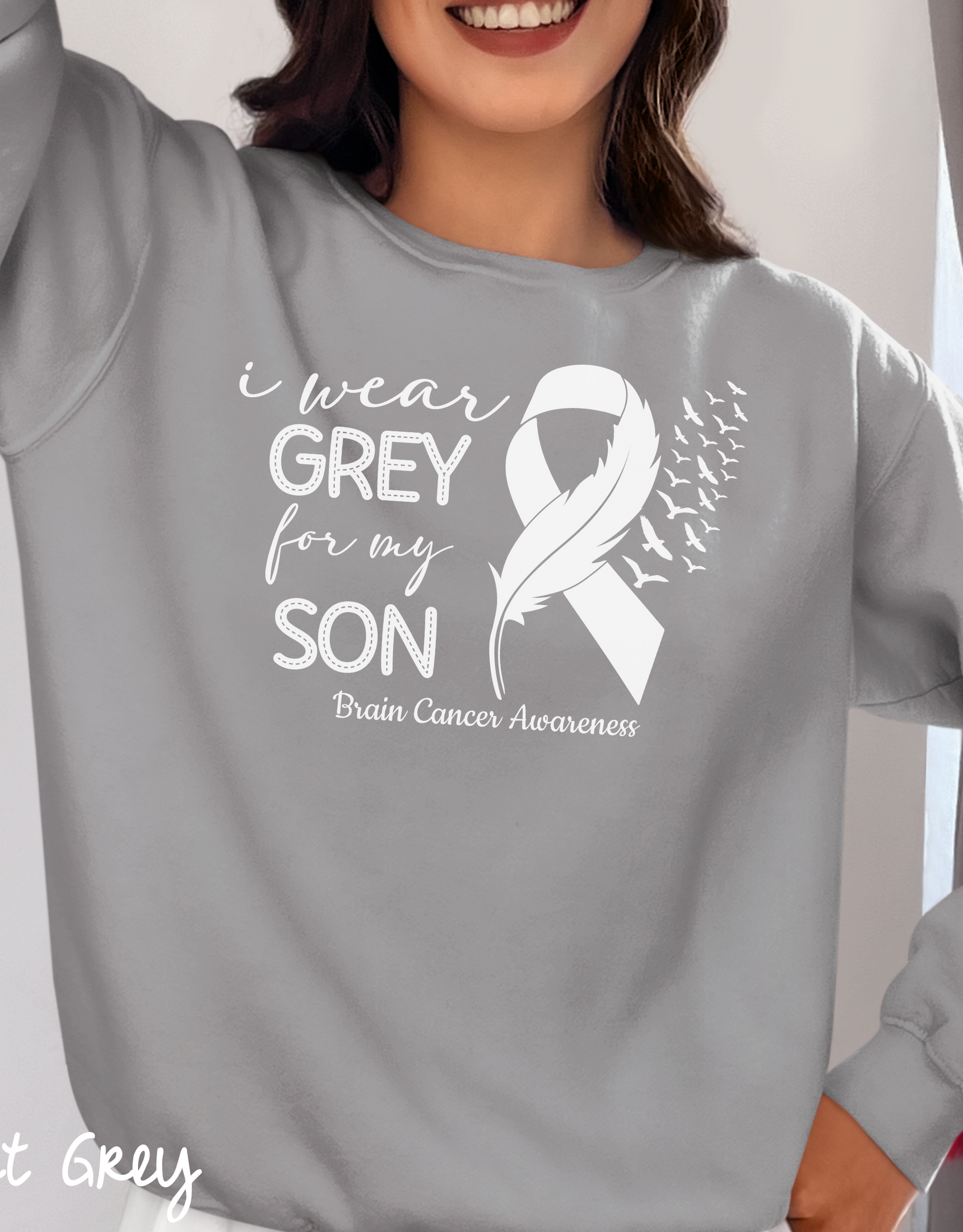 I Wear Grey For My Son -Brain Cancer Sweater, Brain Tumor Awareness Sweater, Gray Ribbon Sweater, Brain Cancer Awareness Sweater, Brain Cancer Warrior