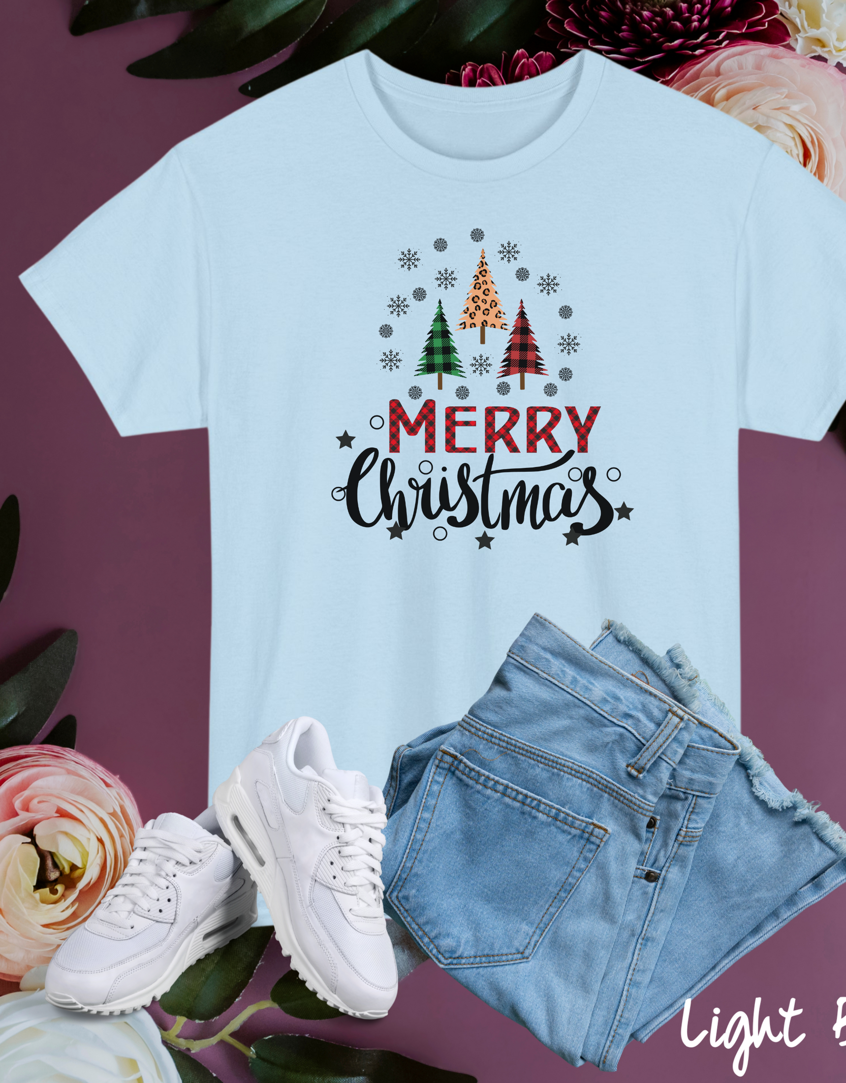 Printed Trees Christmas Family T-Shirt Festive Holiday Tee