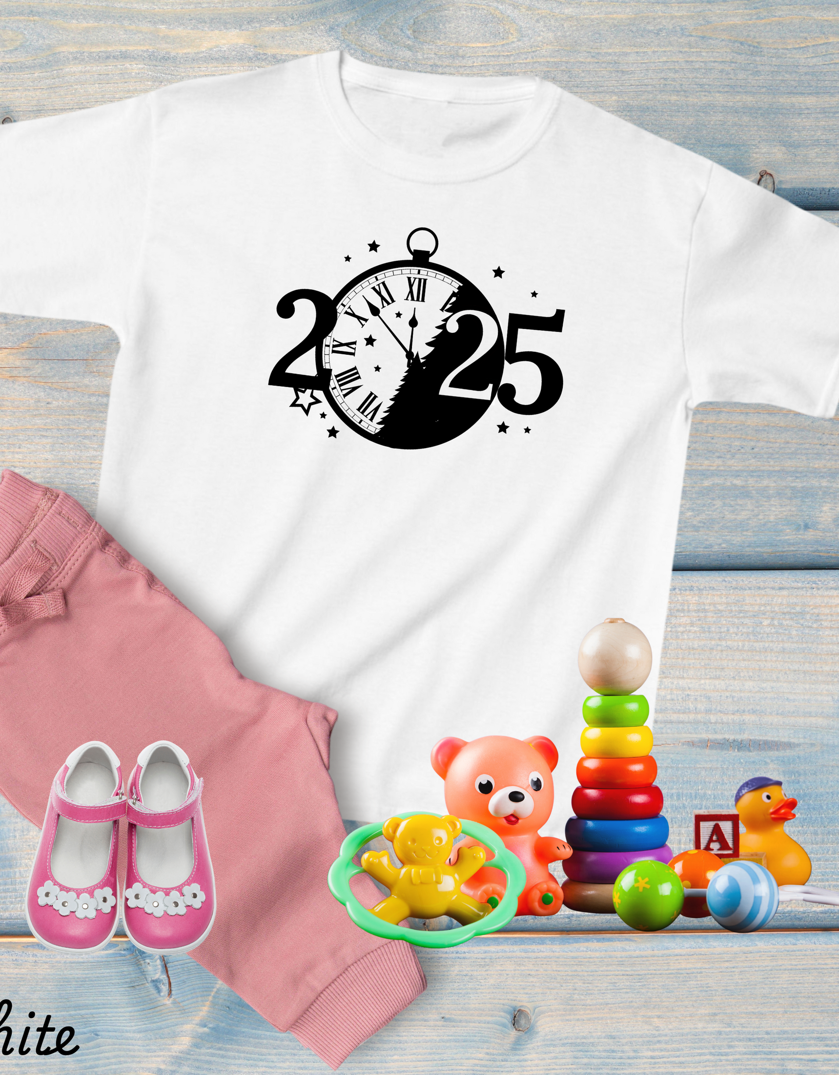 Christmas and New Year T-shirts, 2025 Clock Design Tees, New Year Shirts For Kids and toddlers