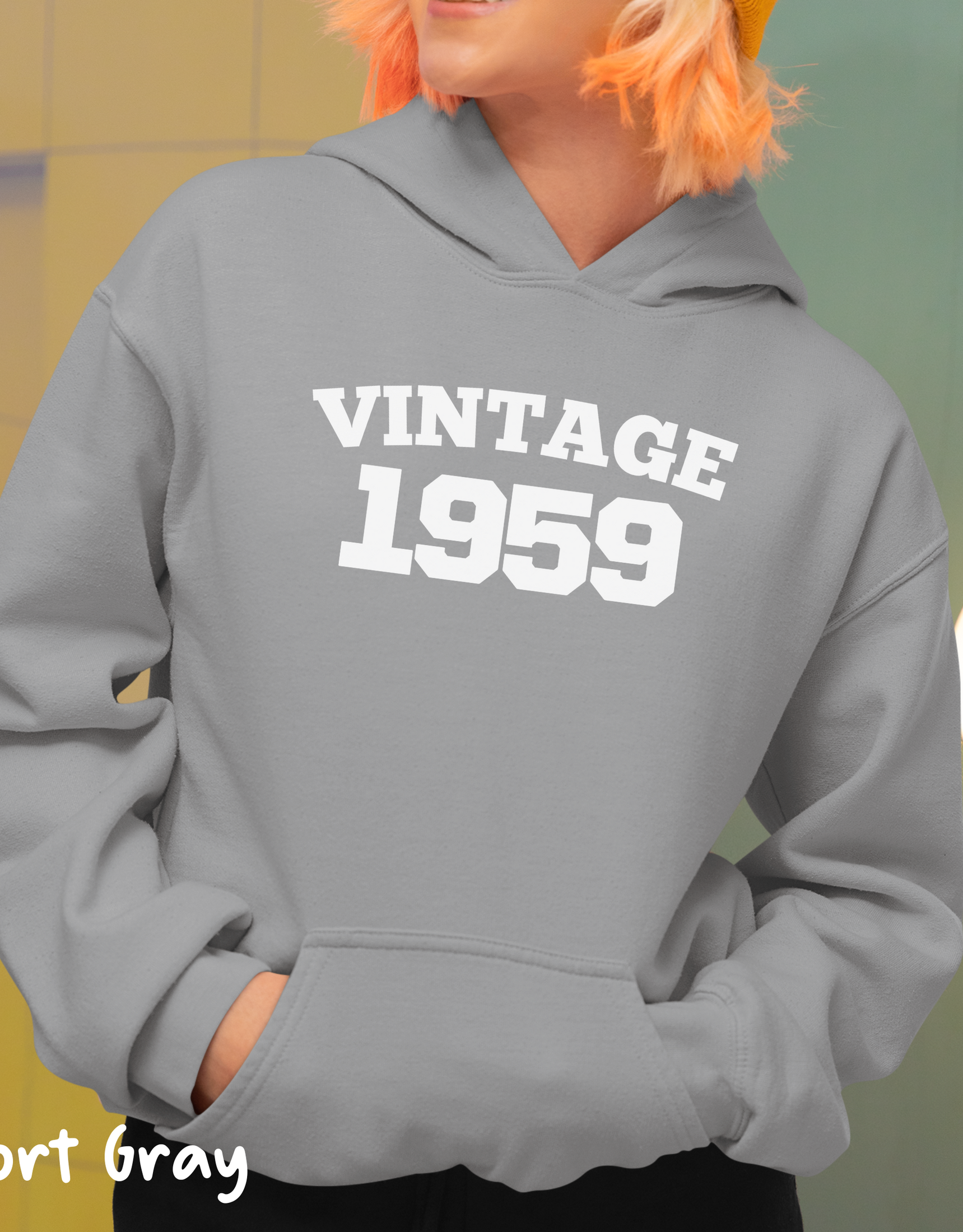 Vintage 1959 Hoodie, 65th Birthday Gift for Grandma, Retro Sixty Fifth Birthday Hoodie, Vintage Style 1959 Long Sleeve Hoodie