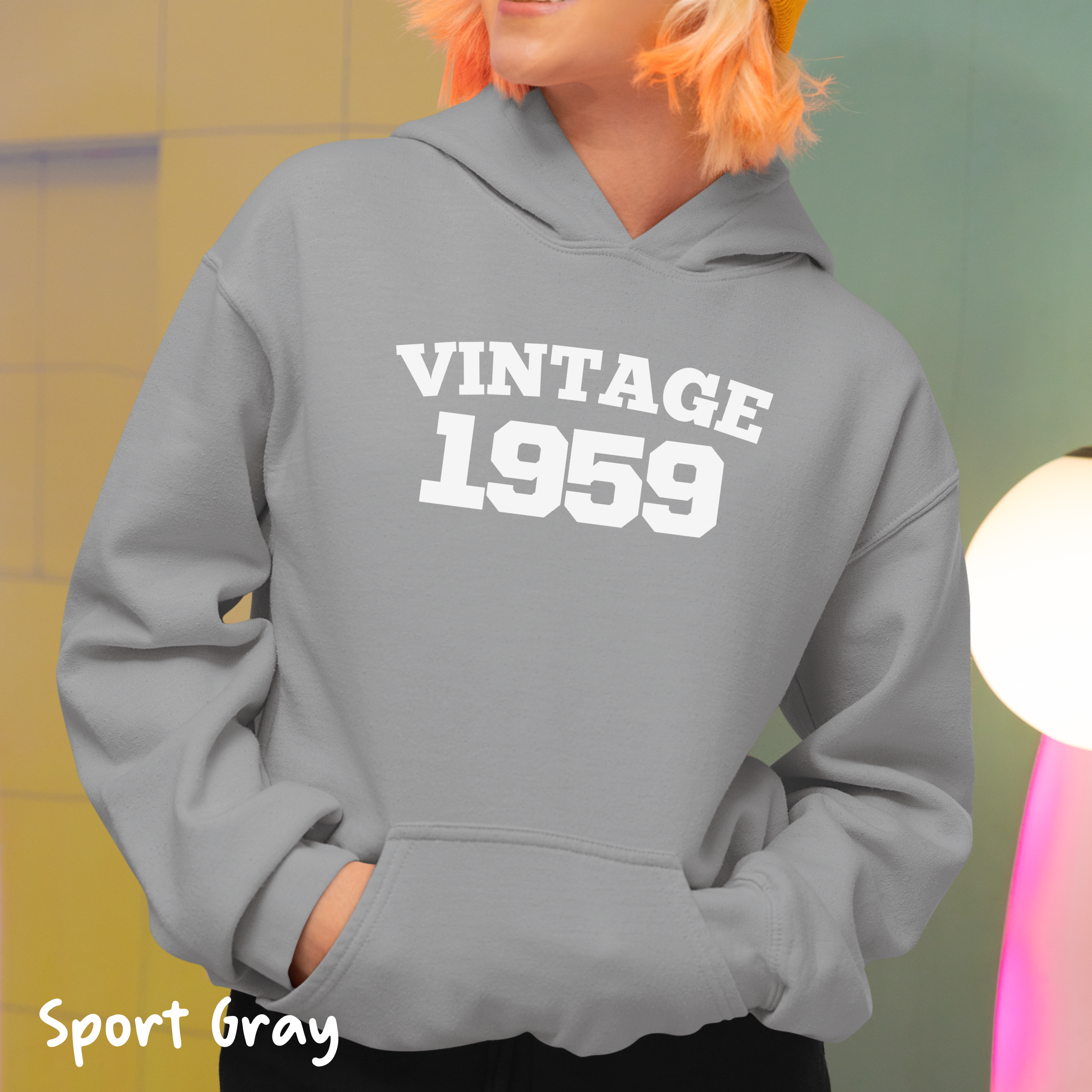 Vintage 1959 Hoodie, 65th Birthday Gift for Grandma, Retro Sixty Fifth Birthday Hoodie, Vintage Style 1959 Long Sleeve Hoodie