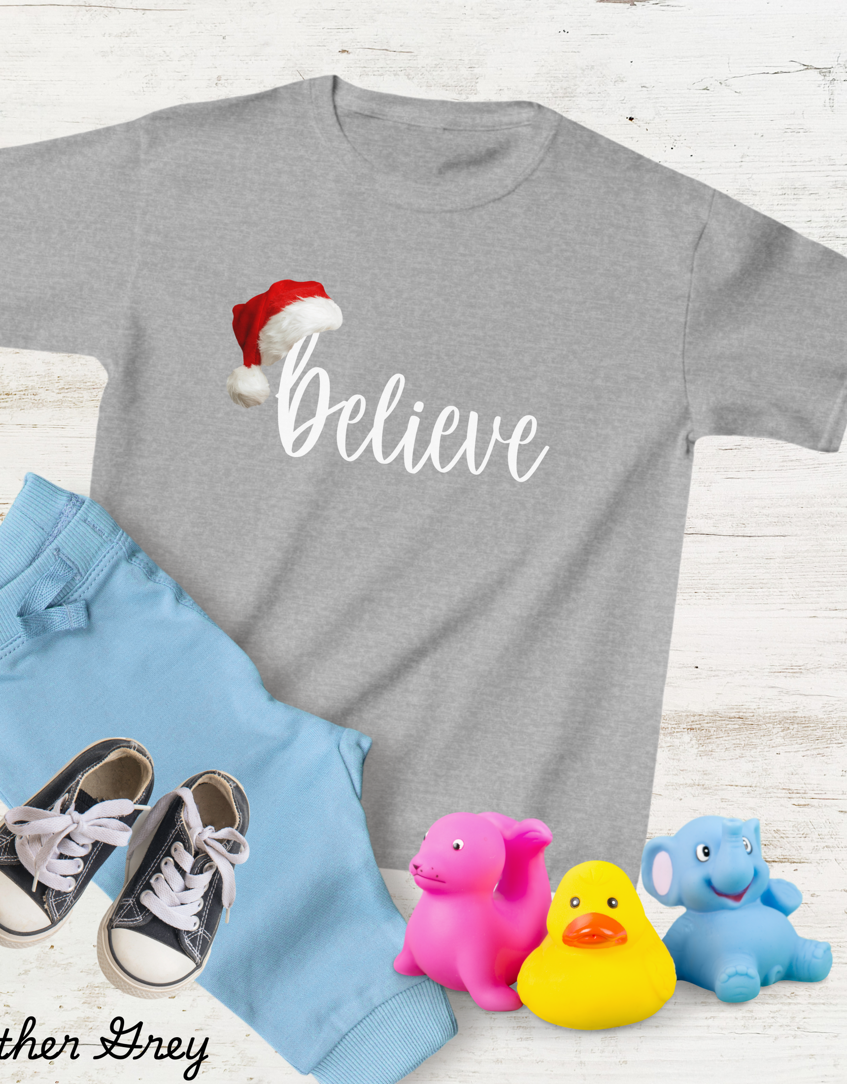 Believe  Christmas T-shirt, Xmas Party Shirts For Kids And Toddlers, Santa Hat Tee