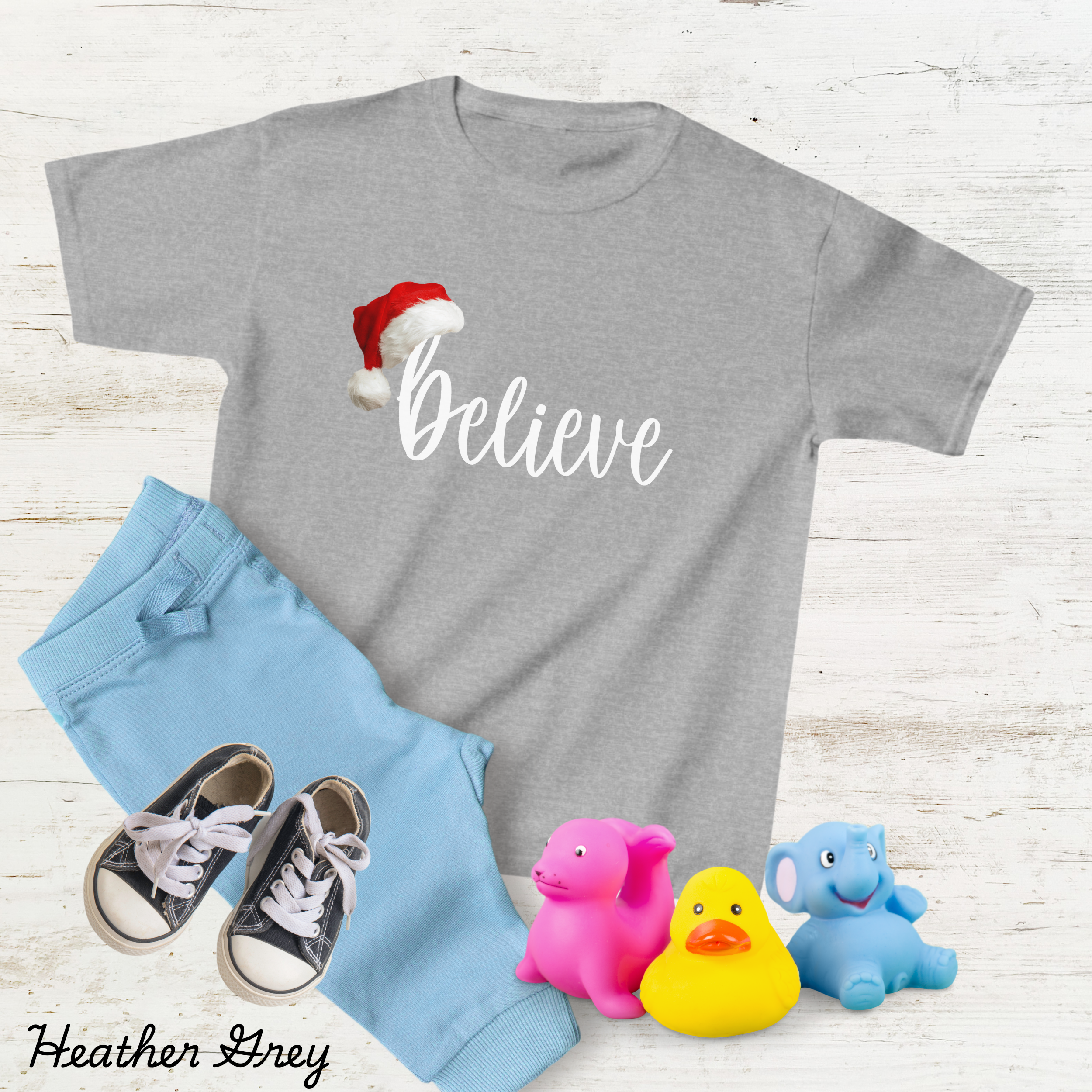 Believe  Christmas T-shirt, Xmas Party Shirts For Kids And Toddlers, Santa Hat Tee