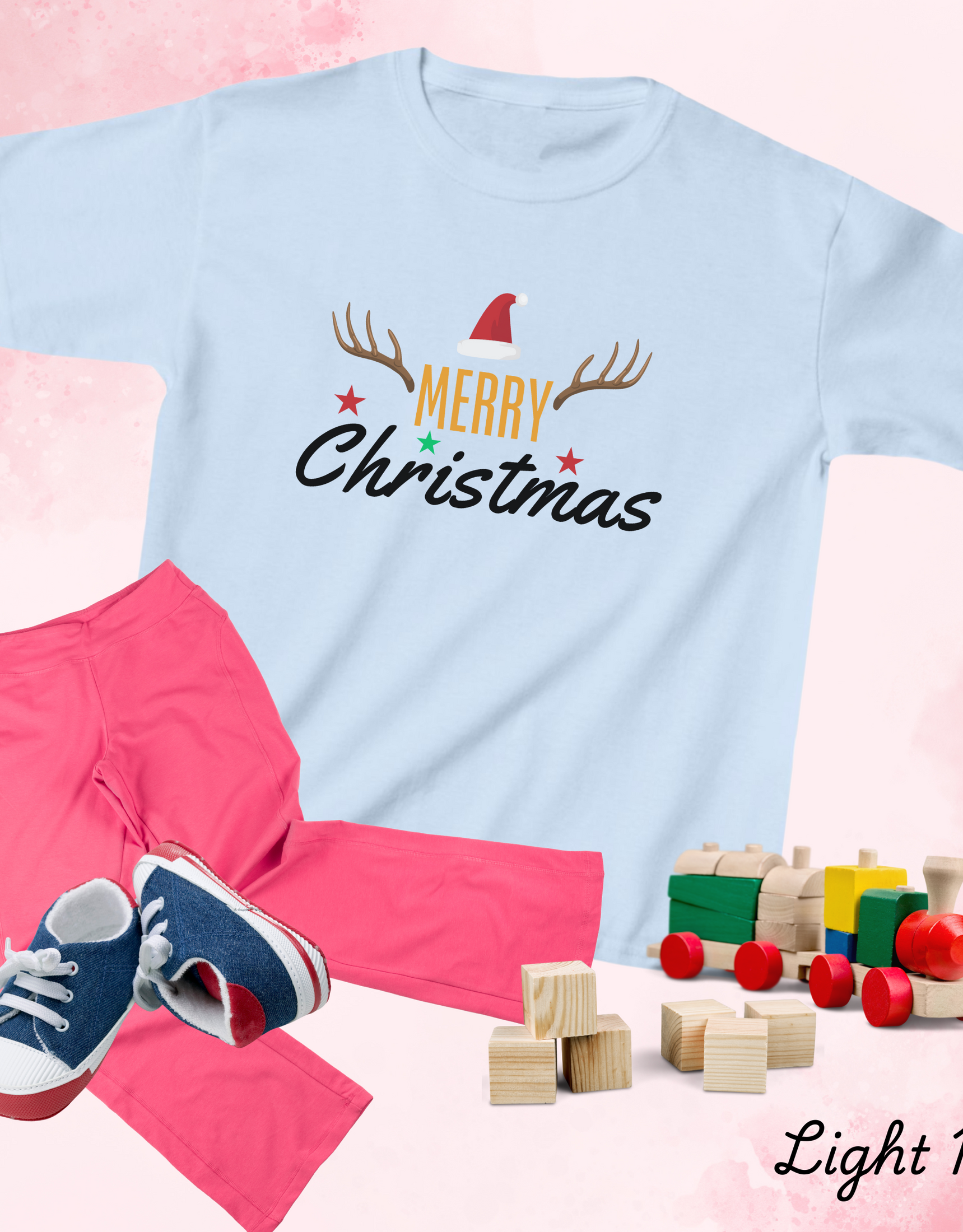 Merry Christmas Deer Toddler Shirt, Santa Hat Shirt, Holiday Kids Shirt, Vacation Shirts For Kids