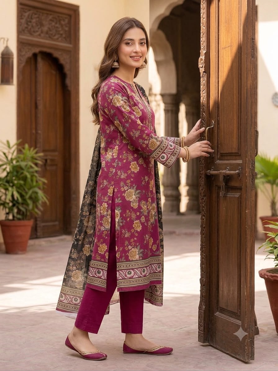 Women's Printed Lawn 3 Piece Suit