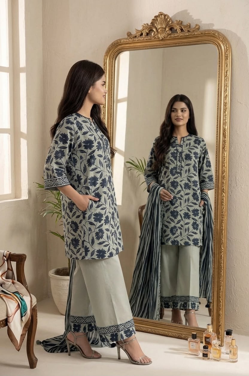 Women's Printed Lawn 3 Piece Suit