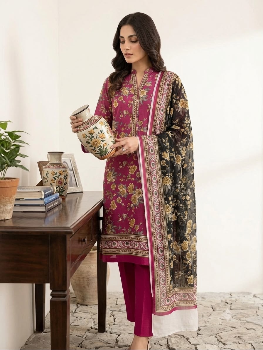 Women's Printed Lawn 3 Piece Suit
