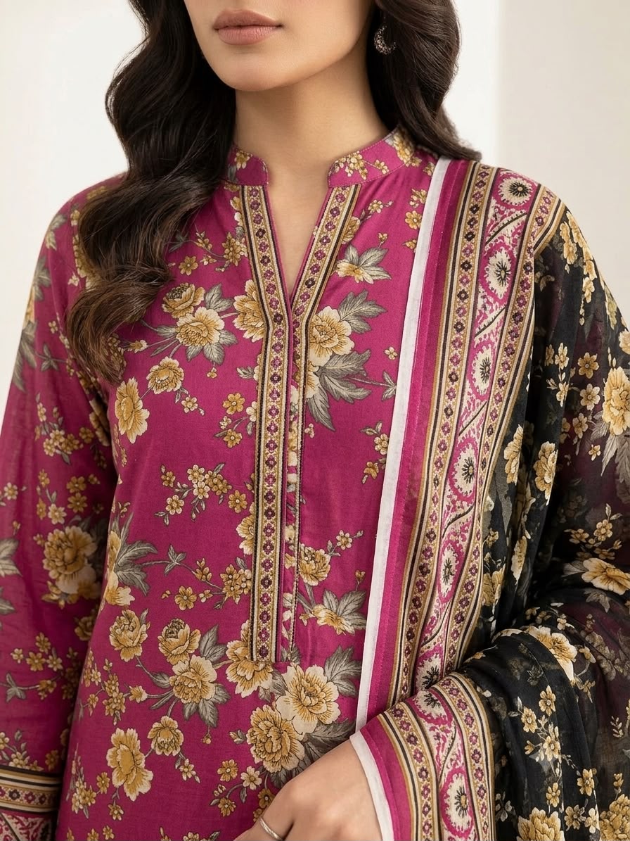 Women's Printed Lawn 3 Piece Suit