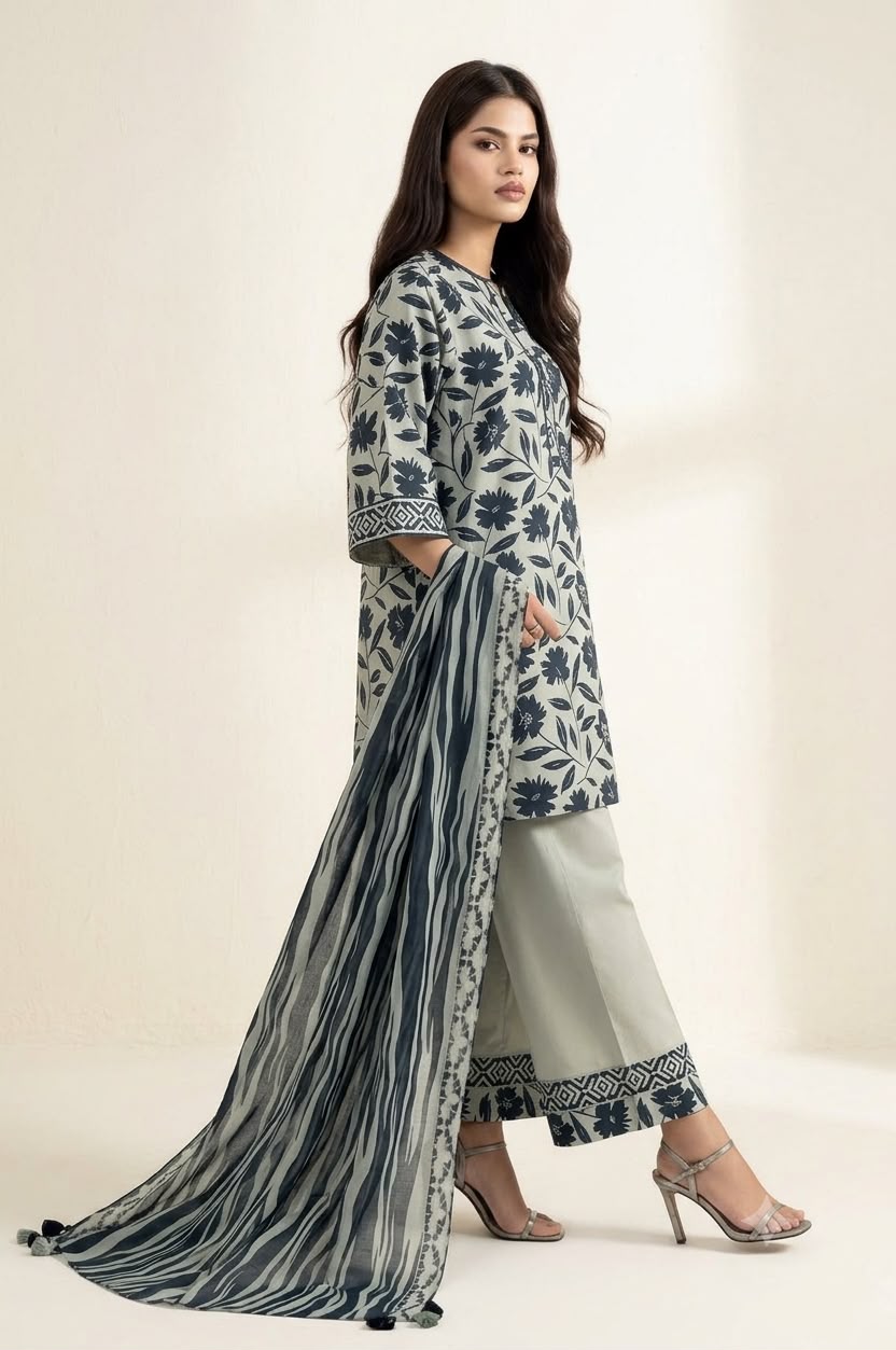Women's Printed Lawn 3 Piece Suit